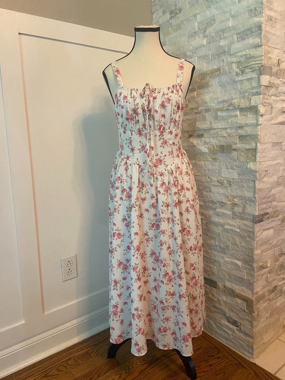 Scarlet Darkness Floral Cottagecore Milkmaid Midi Dress Smocked Back Size M